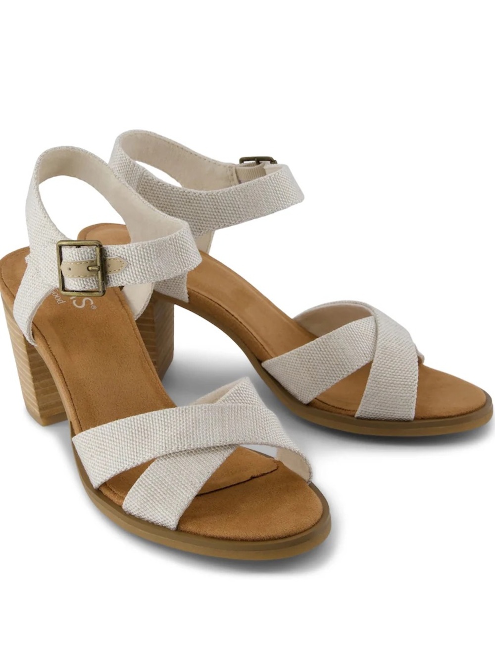 Toms White Cross-Strap Block Heel Sandals
